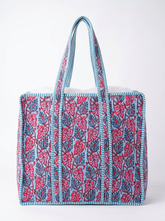 Blue Pink floral Vinery  – Wander Tote Bag 18x18