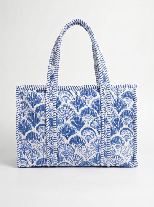 Blue Shell Quilted Mini Tote Bag 10X14