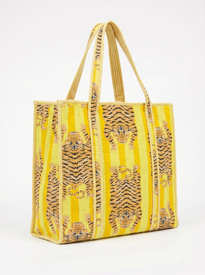 Yellow Stripes Tiger Tibetan  – Wander Tote Bag 18x18