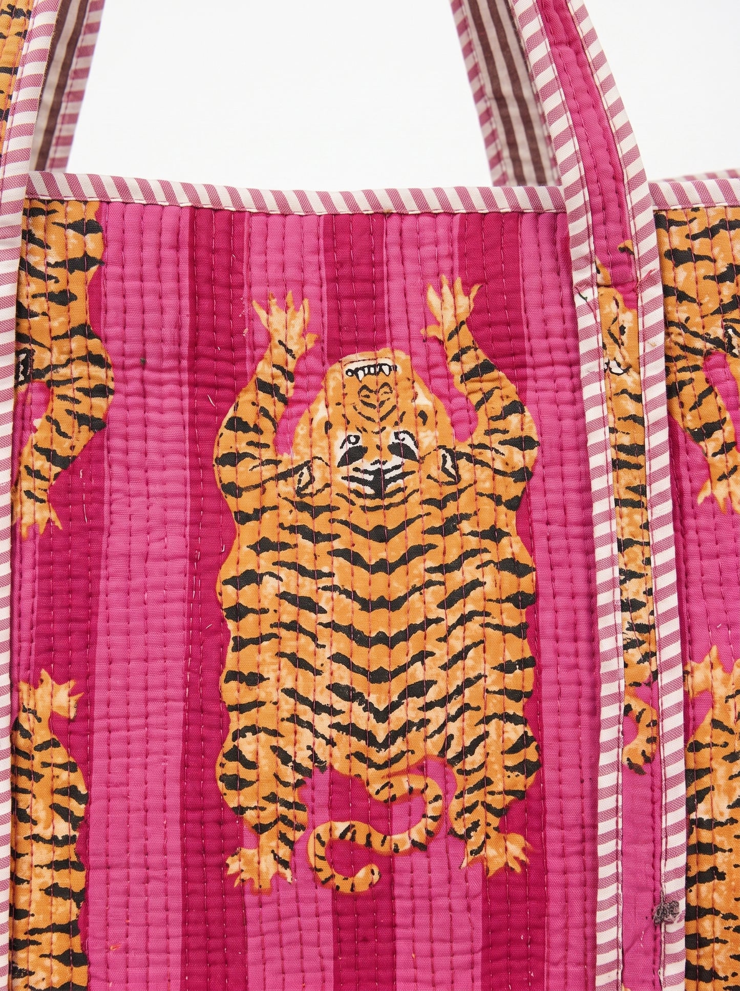 Pink Stripes Tiger Tibetan  – Wander Tote Bag 18x18