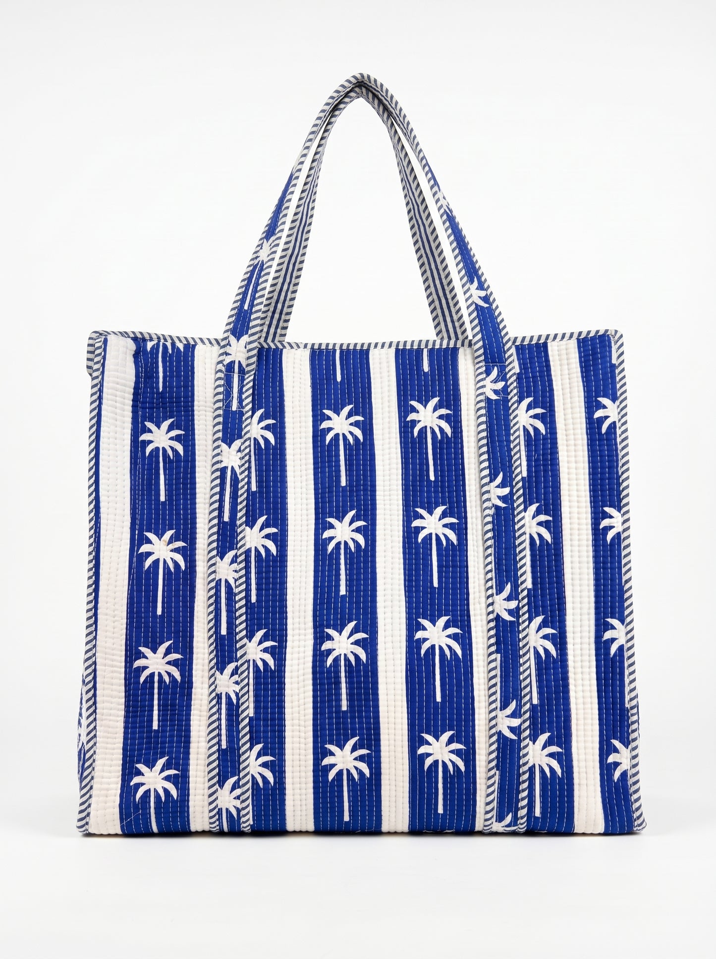 Blue Stripes Palm – Wander Tote Bag 18x18