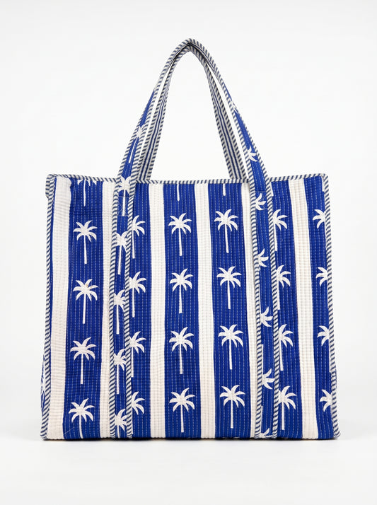 Blue Stripes Palm – Wander Tote Bag 18x18