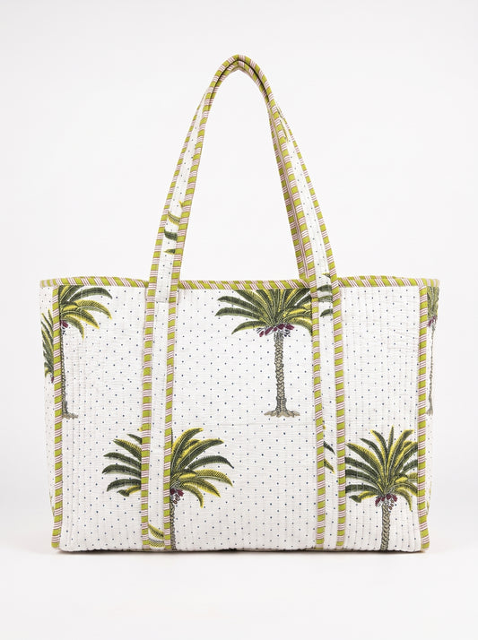 White Palm Tree - Tote & 3 Pouch Set 19X15