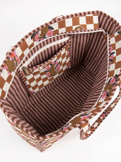 Brown Checkmate Princess Tiger - Tote & 3 Pouch Set 19X15
