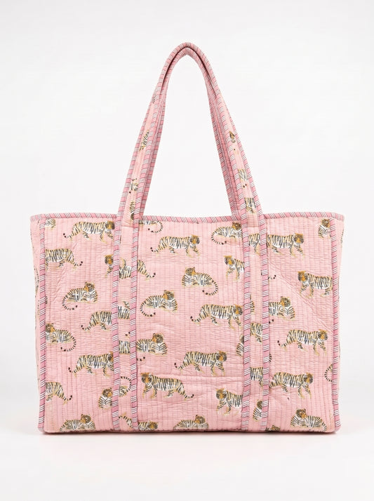 Mini Pink Tiger Riot -  Tote & 3 Pouch Set 19X15