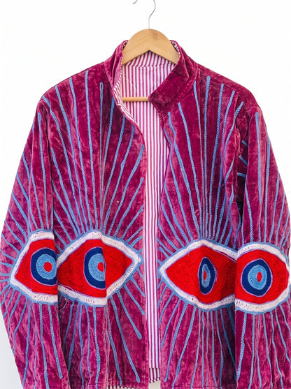 Women's 2008 Suzani Reversible Velvet Jacket – Artistic Embroidered Statement Jacket