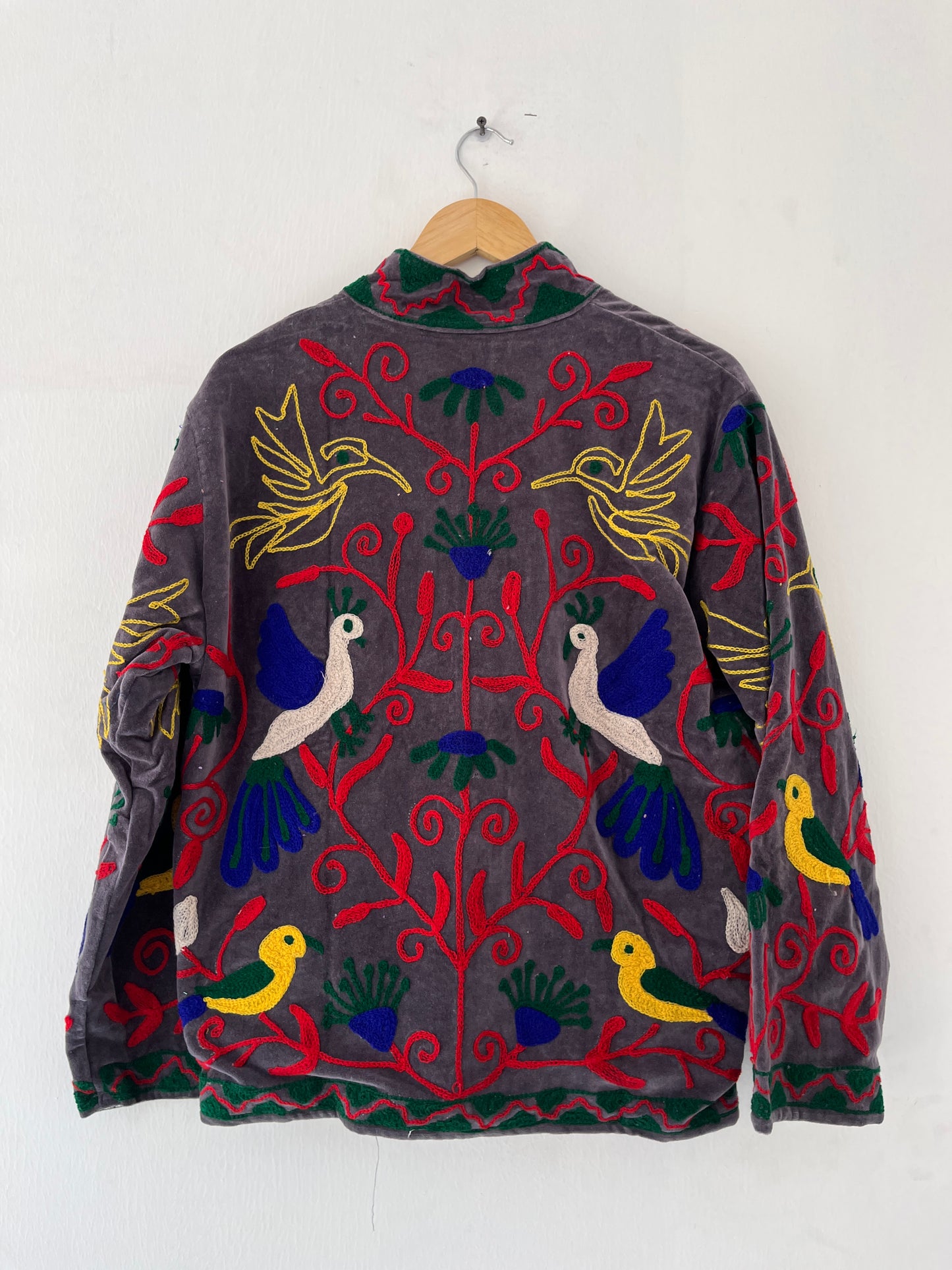 Women's Peacock Suzani Reversible Velvet Jacket – Artistic Embroidered Statement Jacket