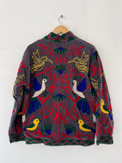 Women's Peacock Suzani Reversible Velvet Jacket – Artistic Embroidered Statement Jacket