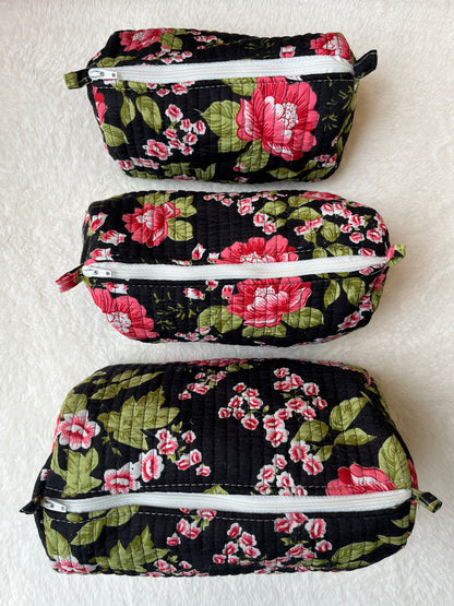 Black Floral-1  – Utility Pouch Pack of 3