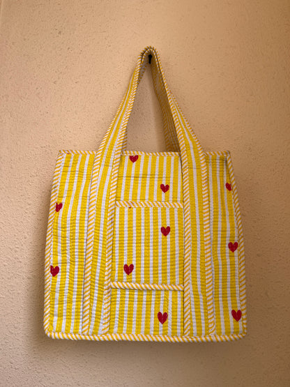 Yellow hearts – Quilted Mini Tote Bag 12X12