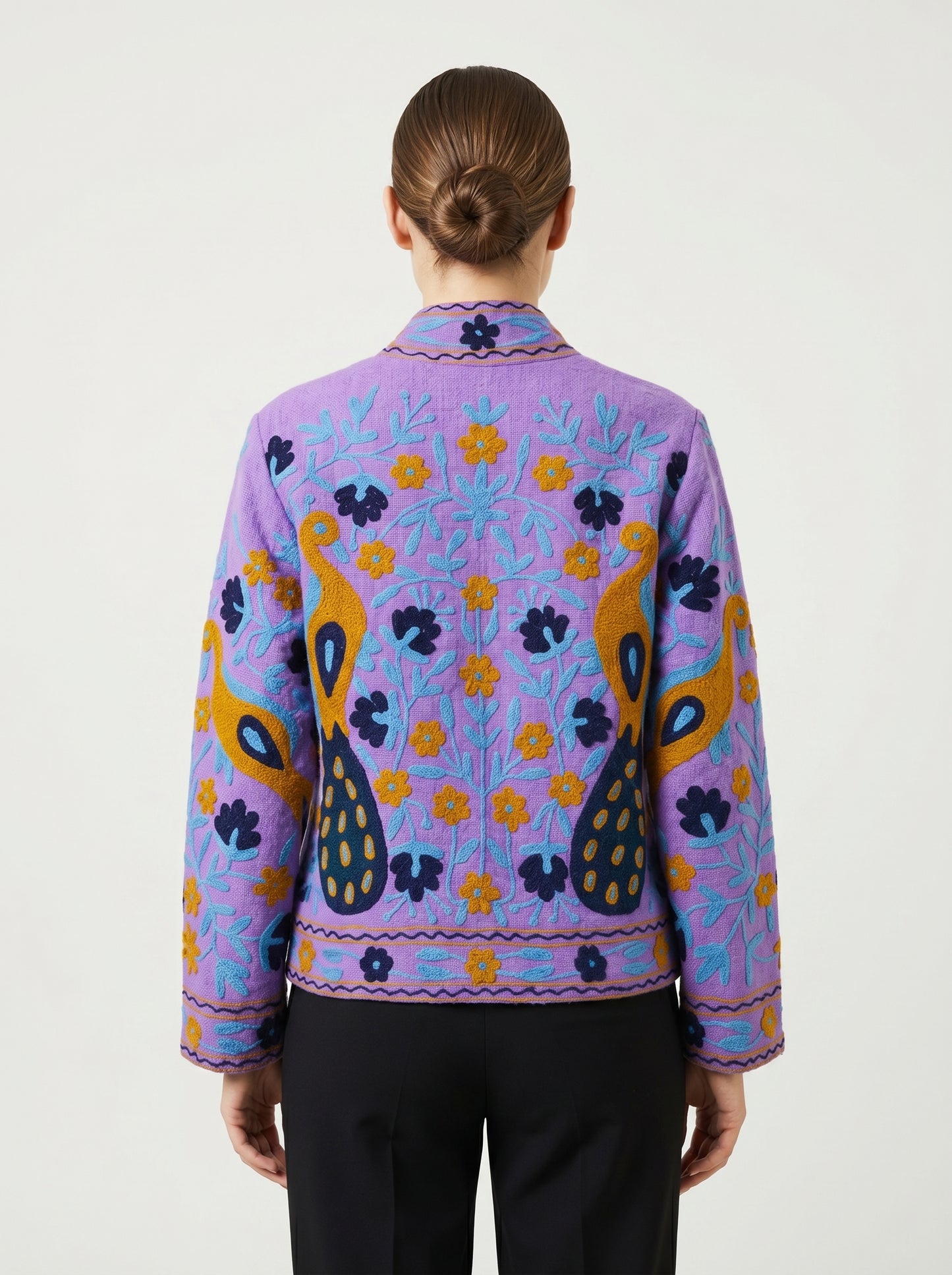Women's Blue Suzani Reversible Jacket – Artistic Embroidered Statement Jacket