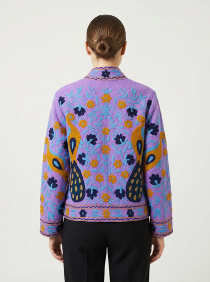 Women's Blue Suzani Reversible Jacket – Artistic Embroidered Statement Jacket