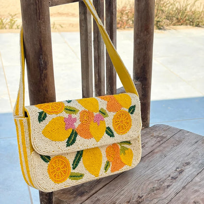 Handcrafted Luxury Beaded  Citrus Crush Shoulder Bag