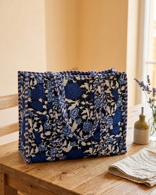 Blue Floral- 11  – Wander Reversible Tote Bag 18x18