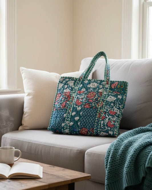 Teal Green Bloom Patch – Wander Tote Bag  18x18