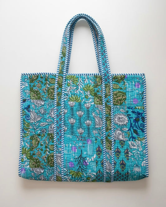 Turquoise Blue Patch Bloom – Wander Tote Bag  18x18