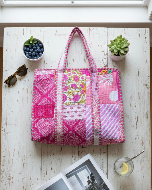 Blush Pink Patch Bloom – Wander Tote Bag  18x18
