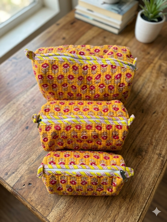 Yellow Red Floral – Utility Pouch Pack of 3