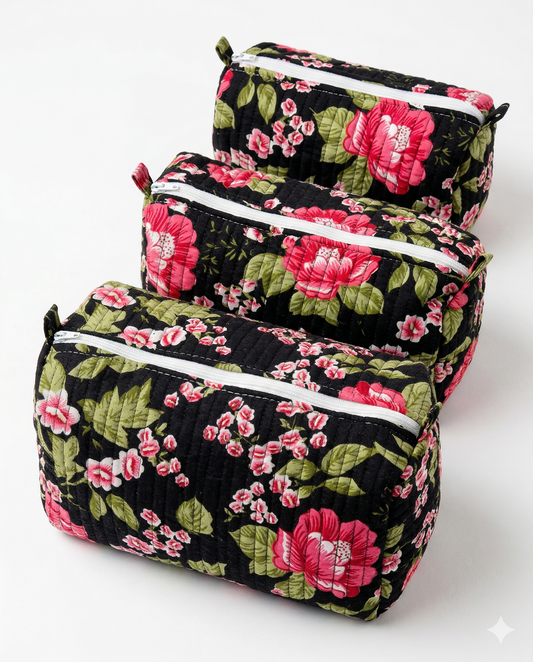 Black Floral-1  – Utility Pouch Pack of 3