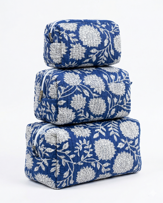Blue Floral – Utility Pouch Pack of 3