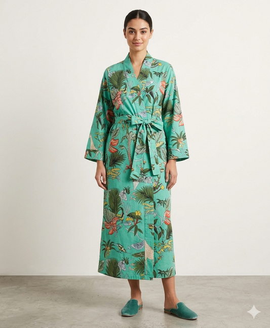 Teal Jungle – Women’s Cotton Kimono