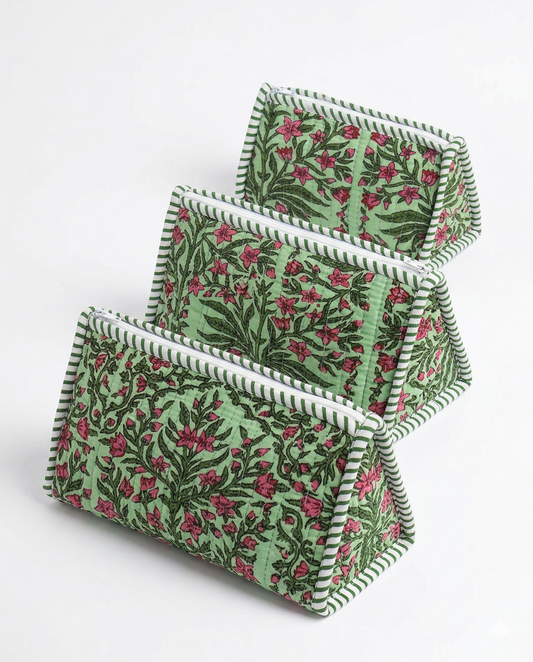 Green floral Pyramid – Utility Pouch Pack of 3