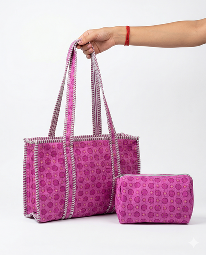 Lavender Pop – Bubble Quilted Tote & Pouch Set
