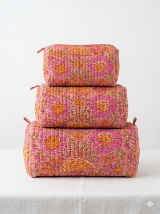 Orange pink floral-2 – Utility Pouch Pack of 3