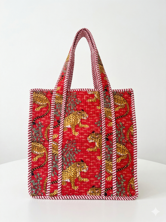 Red leopard – Quilted Mini Tote Bag 12X12