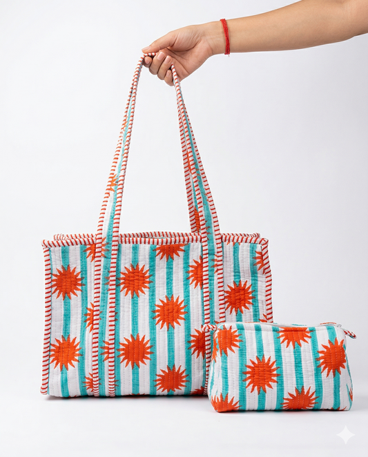 Minty Sunrise – Quilted Tote & Pouch Set