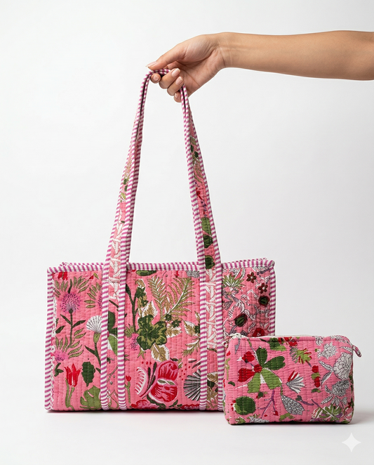 Patchwork Princess – Pink Quilted Tote & Pouch Set