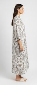 Women’s Ivory Botanical Print Cotton Robe | V-Neck | 3/4th Sleeves