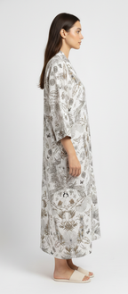 Women’s Ivory Botanical Print Cotton Robe | V-Neck | 3/4th Sleeves