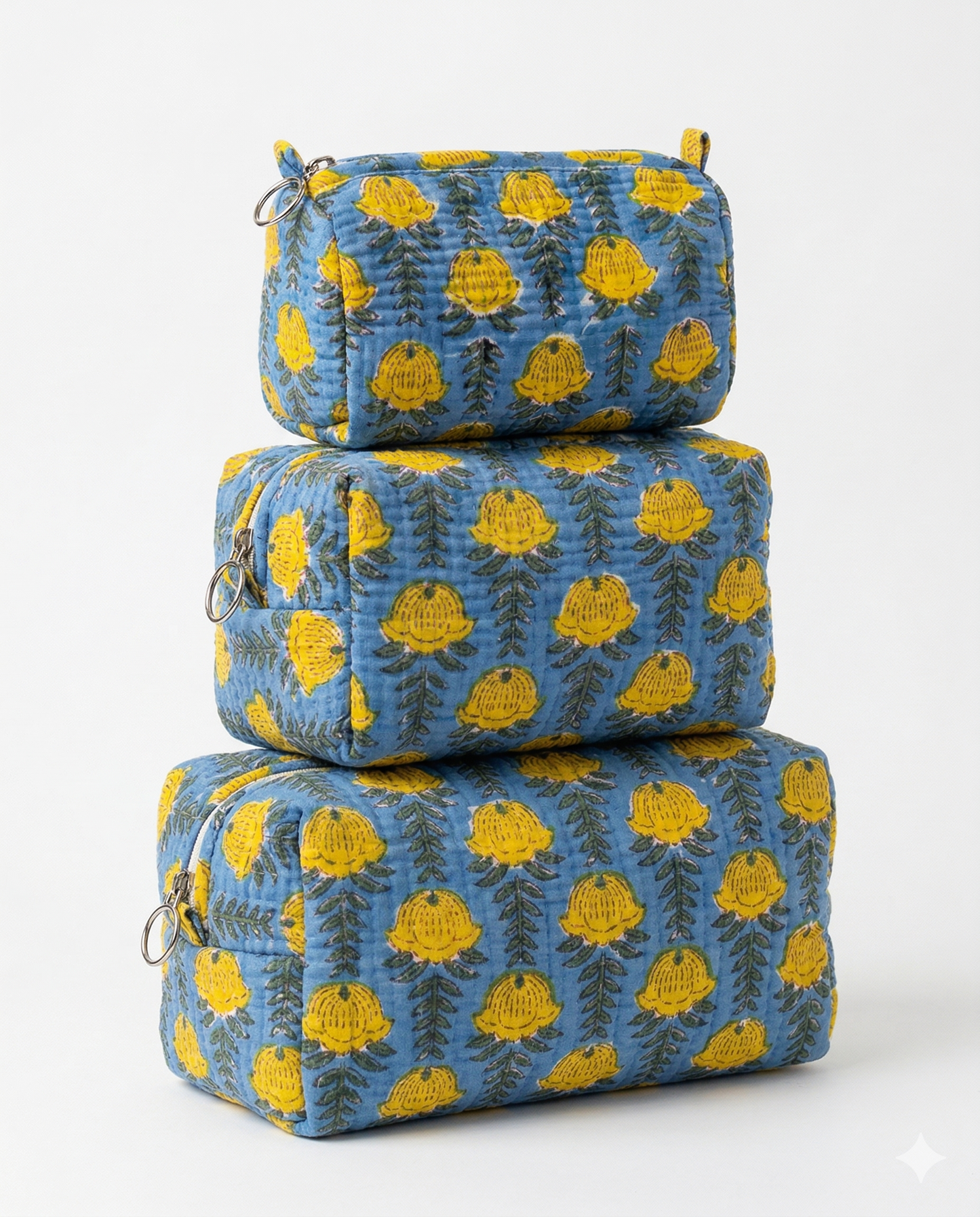 Blue Yellow Floral – Utility Pouch Pack of 3