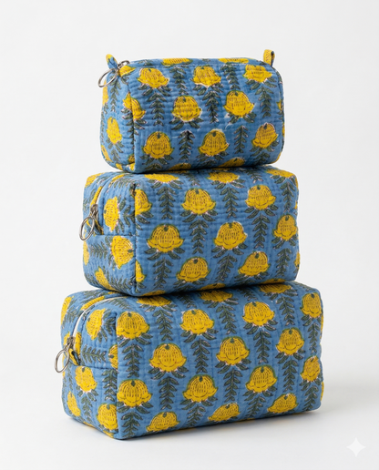 Blue Yellow Floral – Utility Pouch Pack of 3
