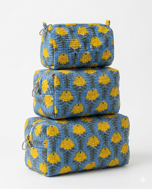 Blue Yellow Floral – Utility Pouch Pack of 3