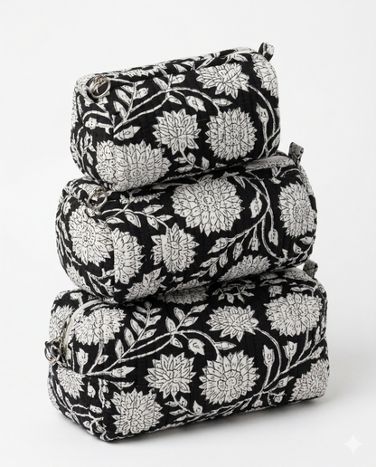 Black White Floral – Utility Pouch Pack of 3