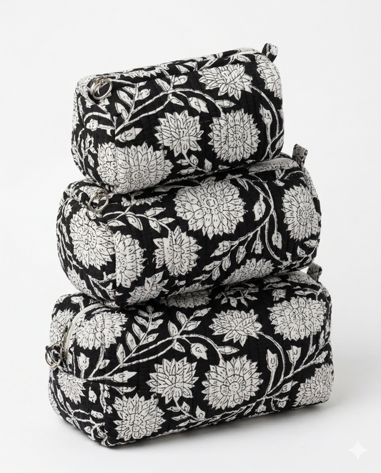 Black White Floral – Utility Pouch Pack of 3