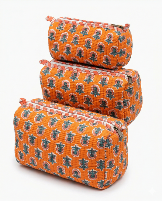 Orange Blue Floral – Utility Pouch Pack of 3