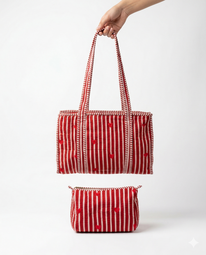 Heart Riot – Red Quilted Tote & Pouch Set