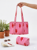 Lobster Love – Pink Quilted Tote & Pouch Set