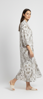 Women’s Ivory Botanical Print Cotton Robe | V-Neck | 3/4th Sleeves