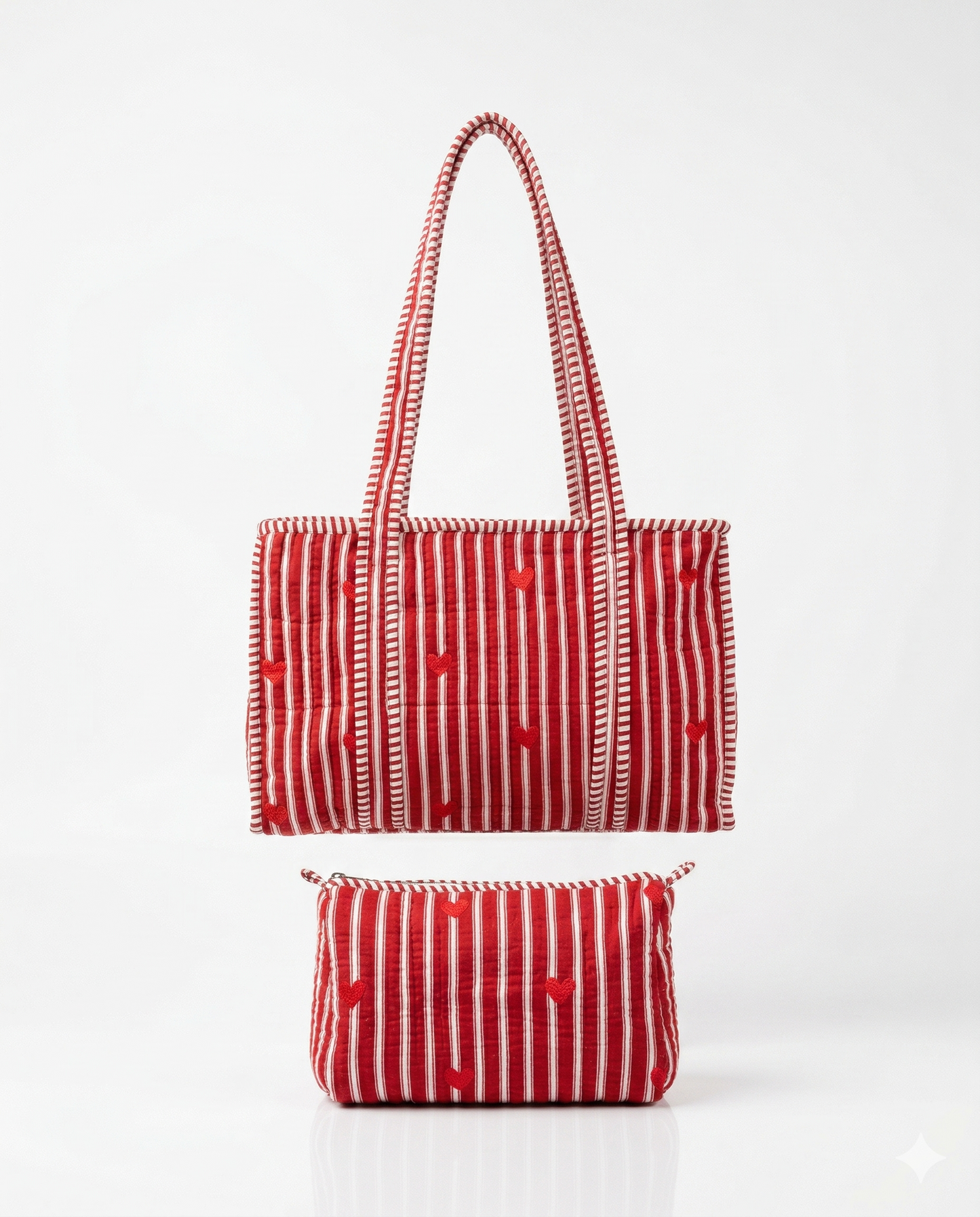 Heart Riot – Red Quilted Tote & Pouch Set