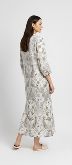 Women’s Ivory Botanical Print Cotton Robe | V-Neck | 3/4th Sleeves