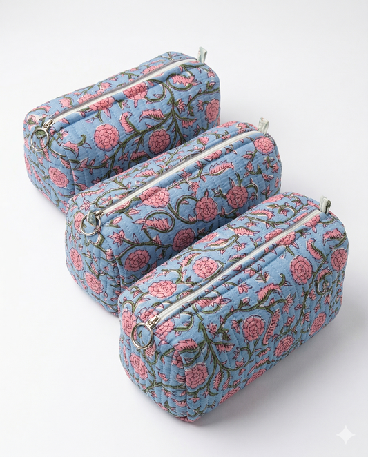 Blue Pink Floral – Utility Pouch Pack of 3