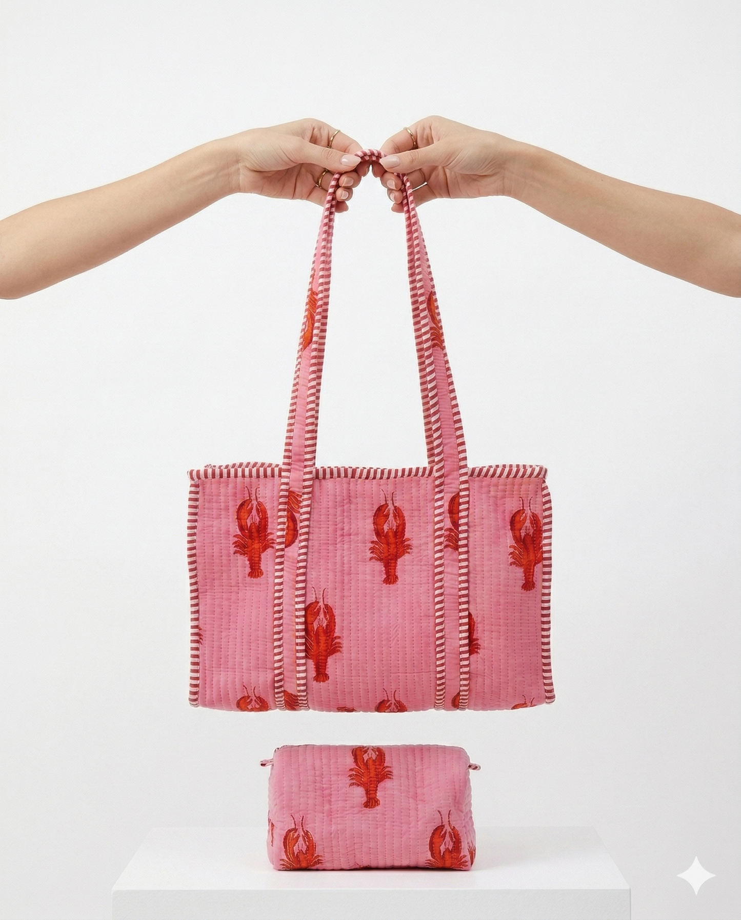 Lobster Love – Pink Quilted Tote & Pouch Set