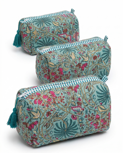 Blue Floral – Utility Pouch Pack of 3