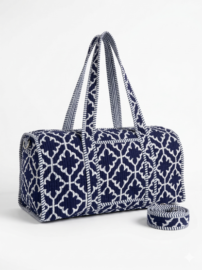 Blue Meadow Quilted Cotton Duffle Bag – Lightweight Travel Weekender