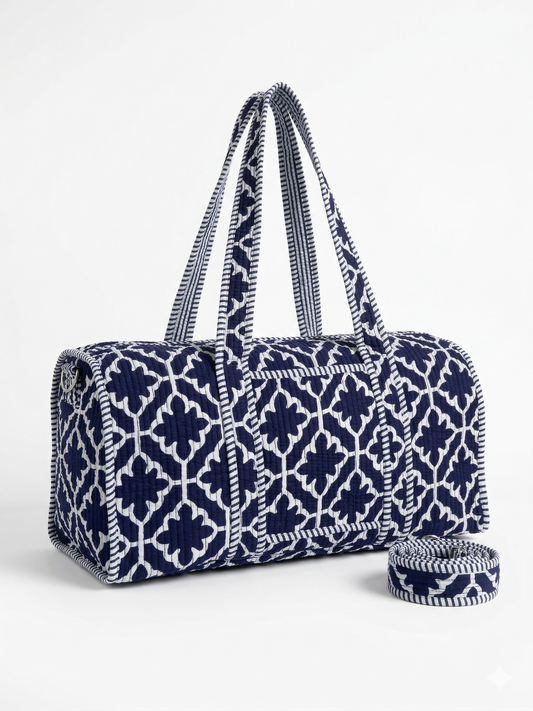 Blue Meadow Quilted Cotton Duffle Bag – Lightweight Travel Weekender