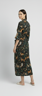 Women’s Forest Print Cotton Robe | Front Tie Waist | 3/4th Sleeves